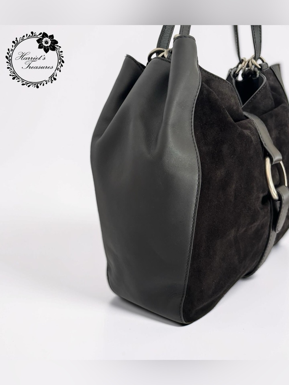 Michael Kors Black Suede Shoulder Bag with Ring Detail - Picture 3 of 6
